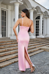 Plunging Slip Sequin Embellished Gown