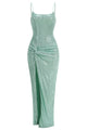 Slip Sequin Draped Slit Maxi Dress