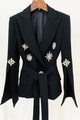 Slit Long Sleeve Rhinestone Blazer