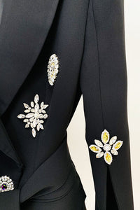 Slit Long Sleeve Rhinestone Blazer