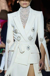 Slit Long Sleeve Rhinestone Blazer