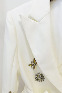 Slit Long Sleeve Rhinestone Blazer