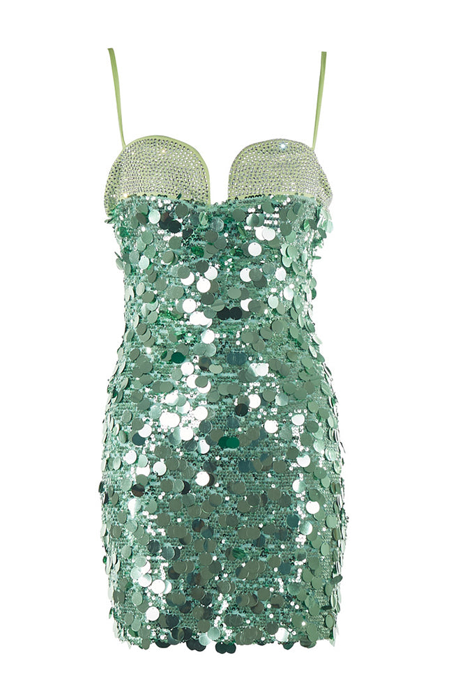 spaghetti strap sequin dress Spaghetti Strap Sequined Mini Dress Green / Large