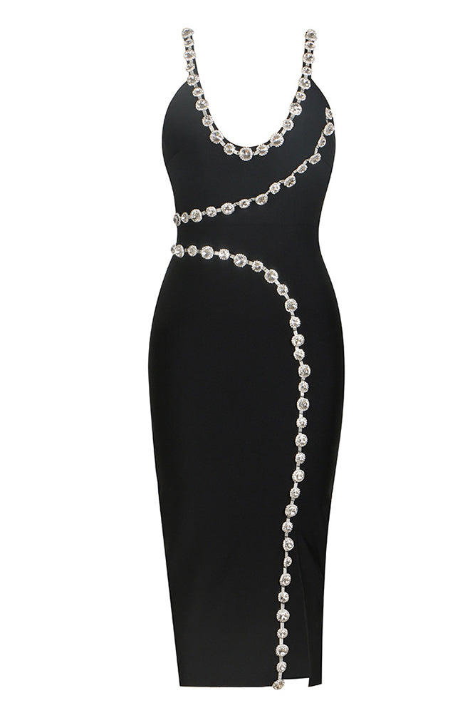 Spaghetti Strap Crystal-trim Midi Dress