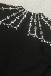 Square Collar Long Sleeve Rhinestone Gown