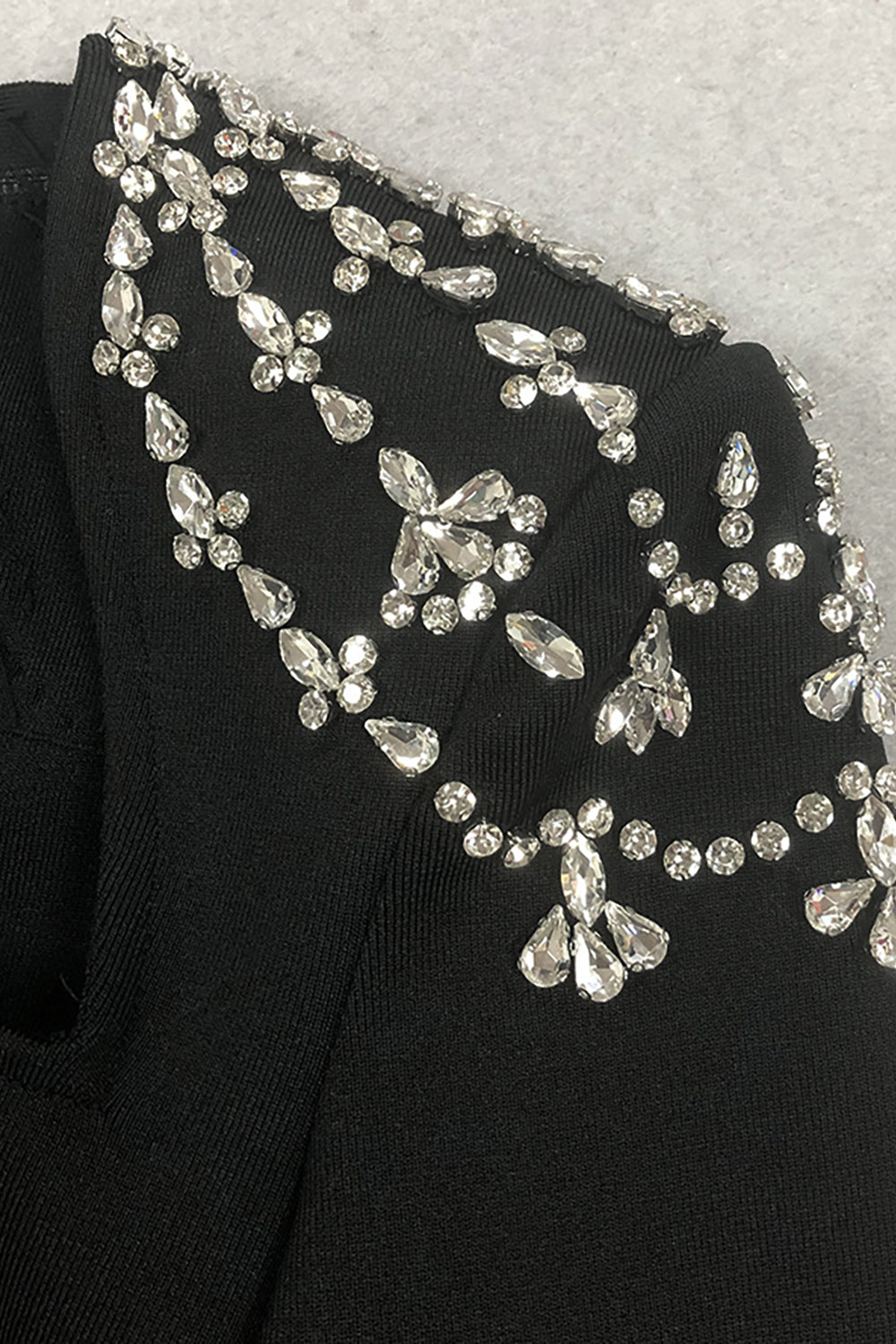 Square Collar Long Sleeve Rhinestone Gown