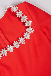 Square Crystal Rhinestone-Trim Mini Dress in Red