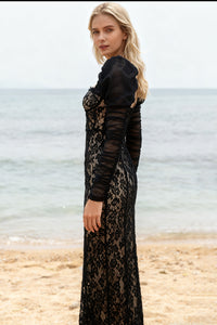 Square Sleeve Lace Maxi Dress