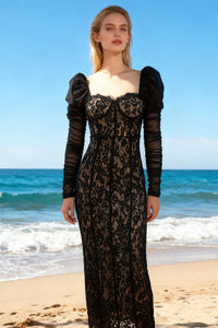 Square Sleeve Lace Maxi Dress