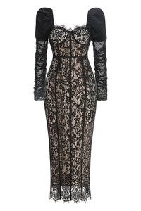 Square Sleeve Lace Maxi Dress