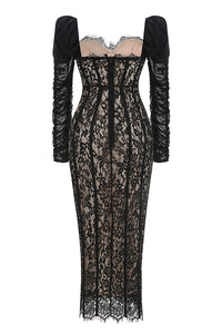 Square Sleeve Lace Maxi Dress