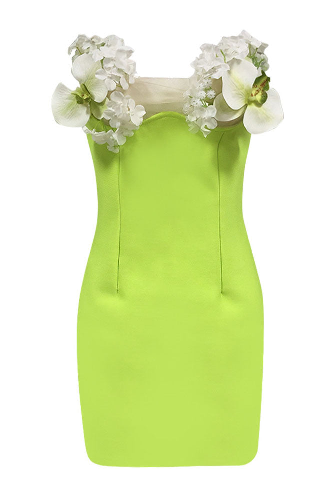 slim fit dress slacks Strapless 3D Floral Trim Bandage Dress Green / Extra Small