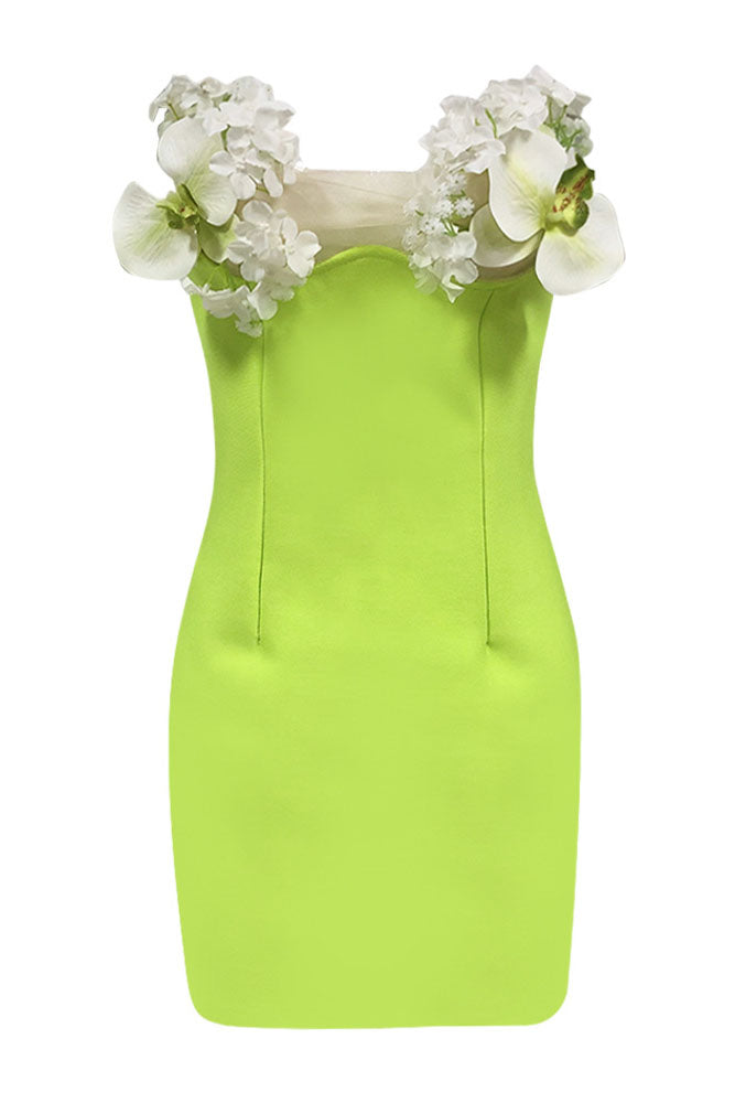 Strapless 3D Floral Trim Bandage Dress