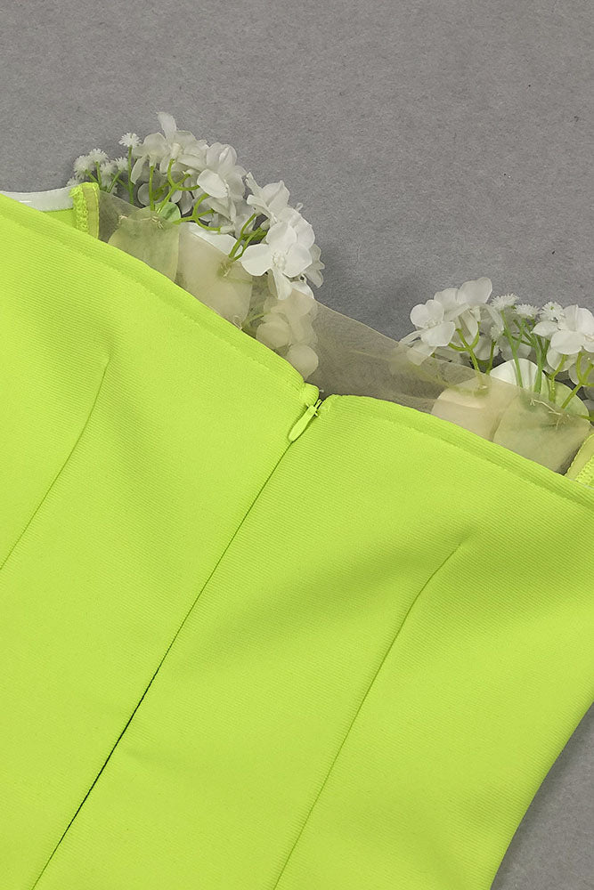 Strapless 3D Floral Trim Bandage Dress Green / Extra Small Strapless 3D Floral Trim Bandage Dress Green / Extra Small