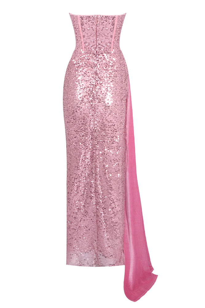 Strapless Beaded Sequin High Slit Dress IULOVER Strapless Beaded Sequin High Slit Dress IULOVER