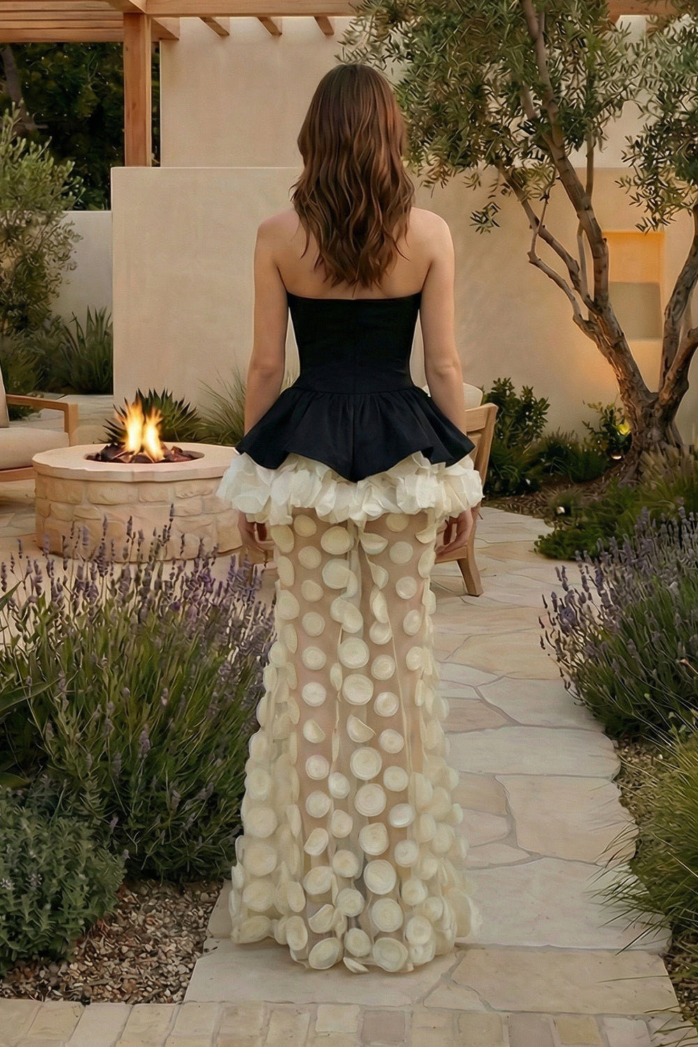 Strapless Black and Beige Maxi Dress