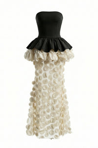 Strapless Black and Beige Maxi Dress