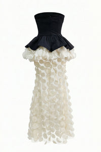 Strapless Black and Beige Maxi Dress