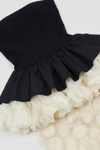 Strapless Black and Beige Maxi Dress