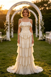 Strapless Corset Ballet Russes Gown in Beige