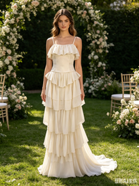 Strapless Corset Ballet Russes Gown in Beige