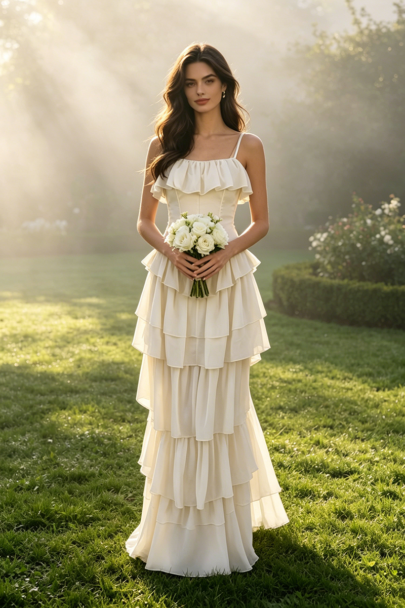 Strapless Corset Ballet Russes Gown in Beige
