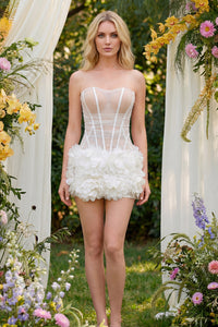 Strapless Corset Floral Ruffle Dress