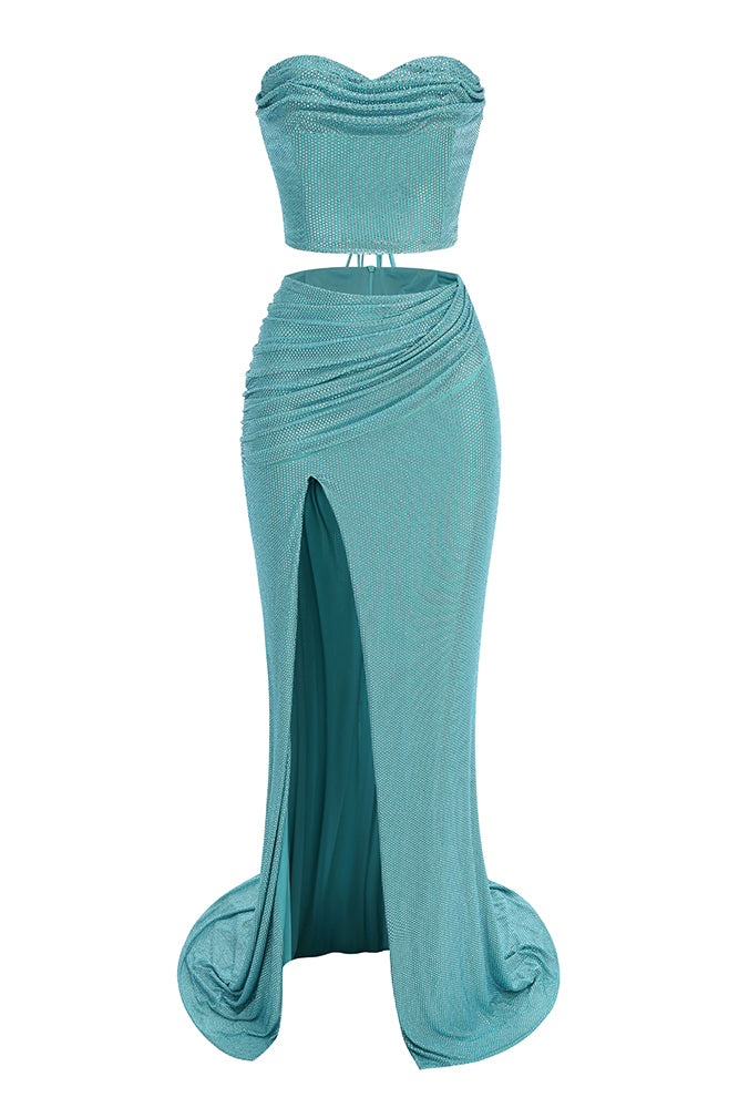 Strapless Crystal Embellished Corset Maxi Skirts