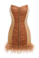 Strapless Crystal Ruched Mini Dress Nude