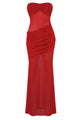 Strapless Draped Mesh Maxi Dress