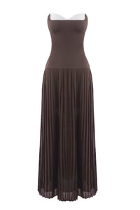 Strapless Drop Waist Pleated Maxi Dress