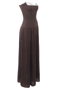 Strapless Drop Waist Pleated Maxi Dress