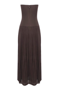Strapless Drop Waist Pleated Maxi Dress