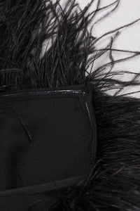 Strapless Feather Trim Slits Midi Bandage Dress