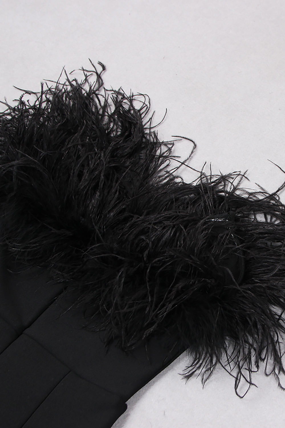Strapless Feather Trim Slits Midi Bandage Dress