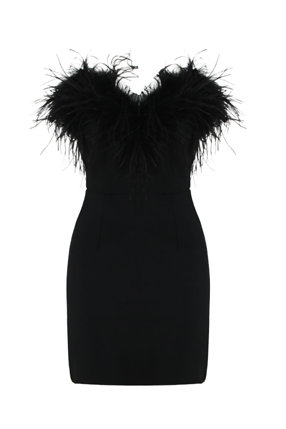 Strapless Feathers Trim Mini Bandage Dress IULOVER Strapless Feathers Trim Mini Bandage Dress IULOVER