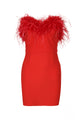 Strapless Feathers Trim Mini Bandage Dress