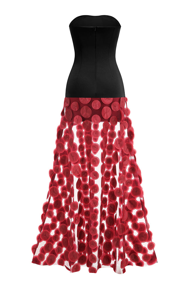 Strapless Flare Maxi Dress in Burgundy