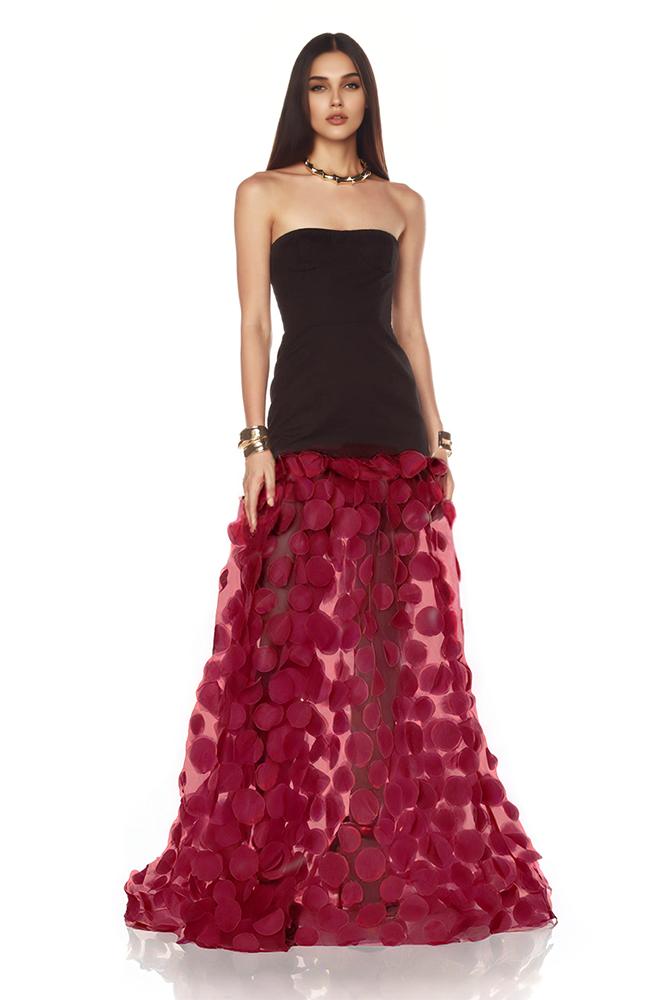 Strapless Flare Maxi Dress in Burgundy