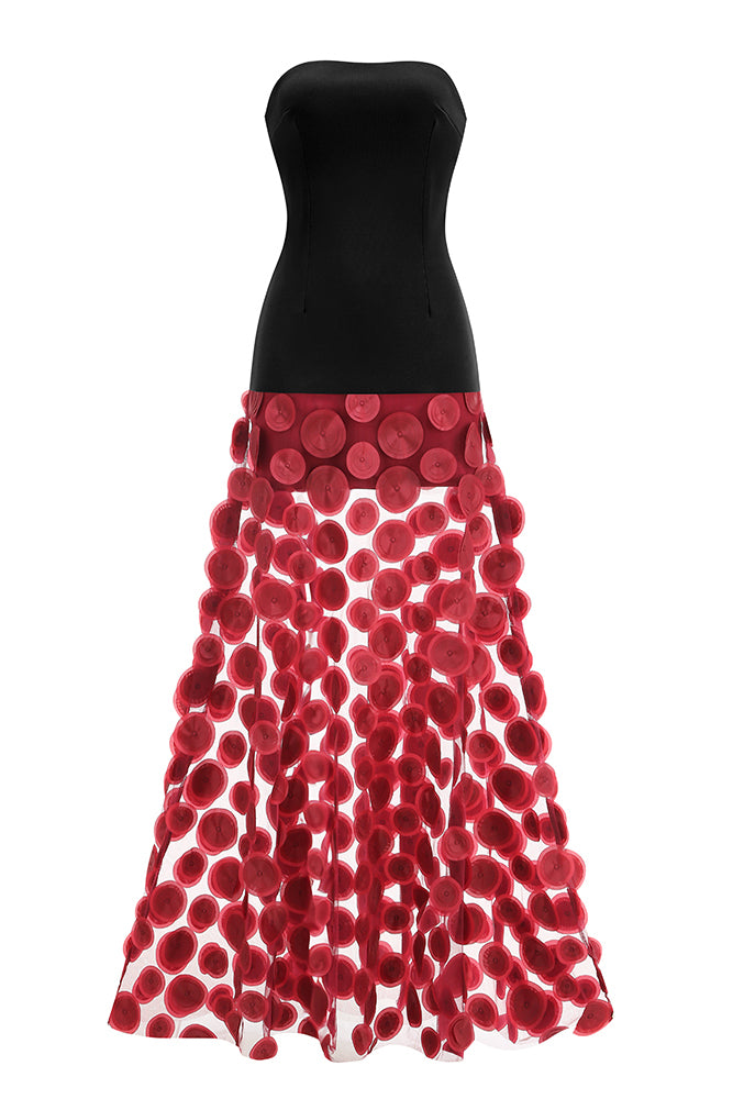 Strapless Flare Maxi Dress in Burgundy