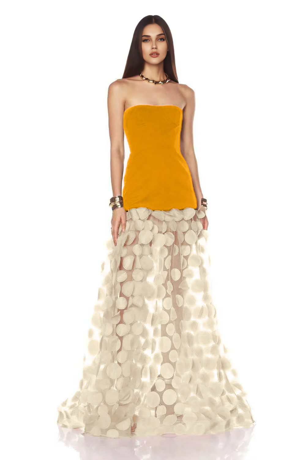 Strapless Flare Maxi Dress in Orange