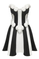 Strapless Floral Balck White Stripe Dress