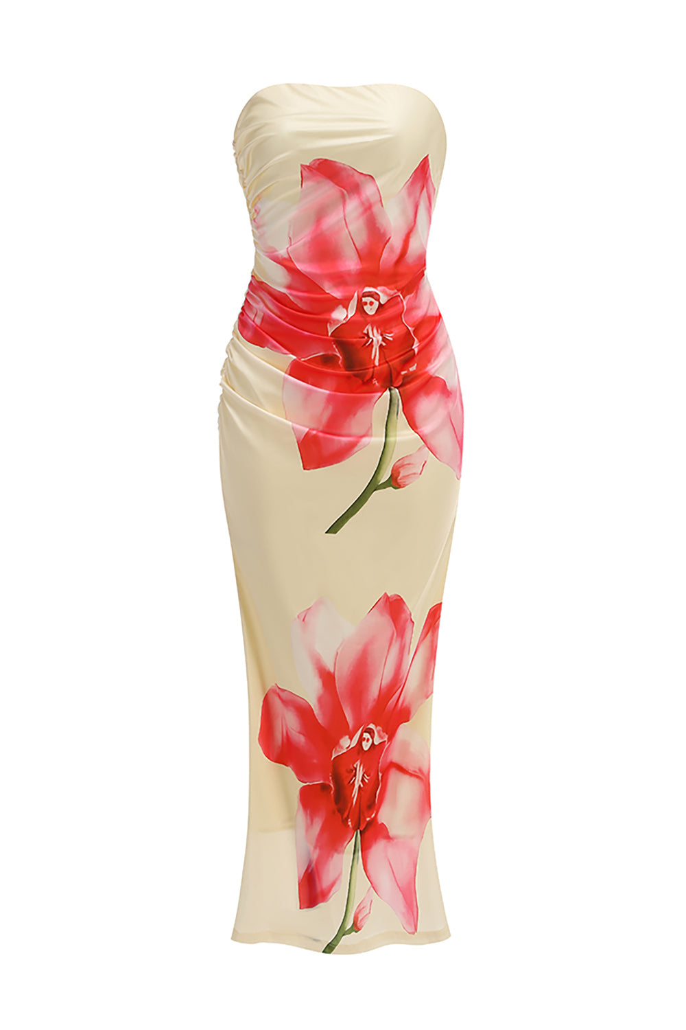 Strapless Floral Print Gown
