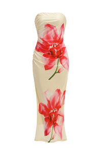 Strapless Floral Print Gown