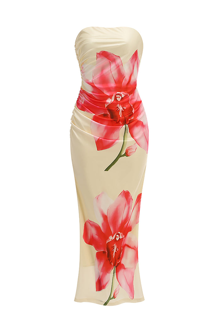 Strapless Floral Print Gown