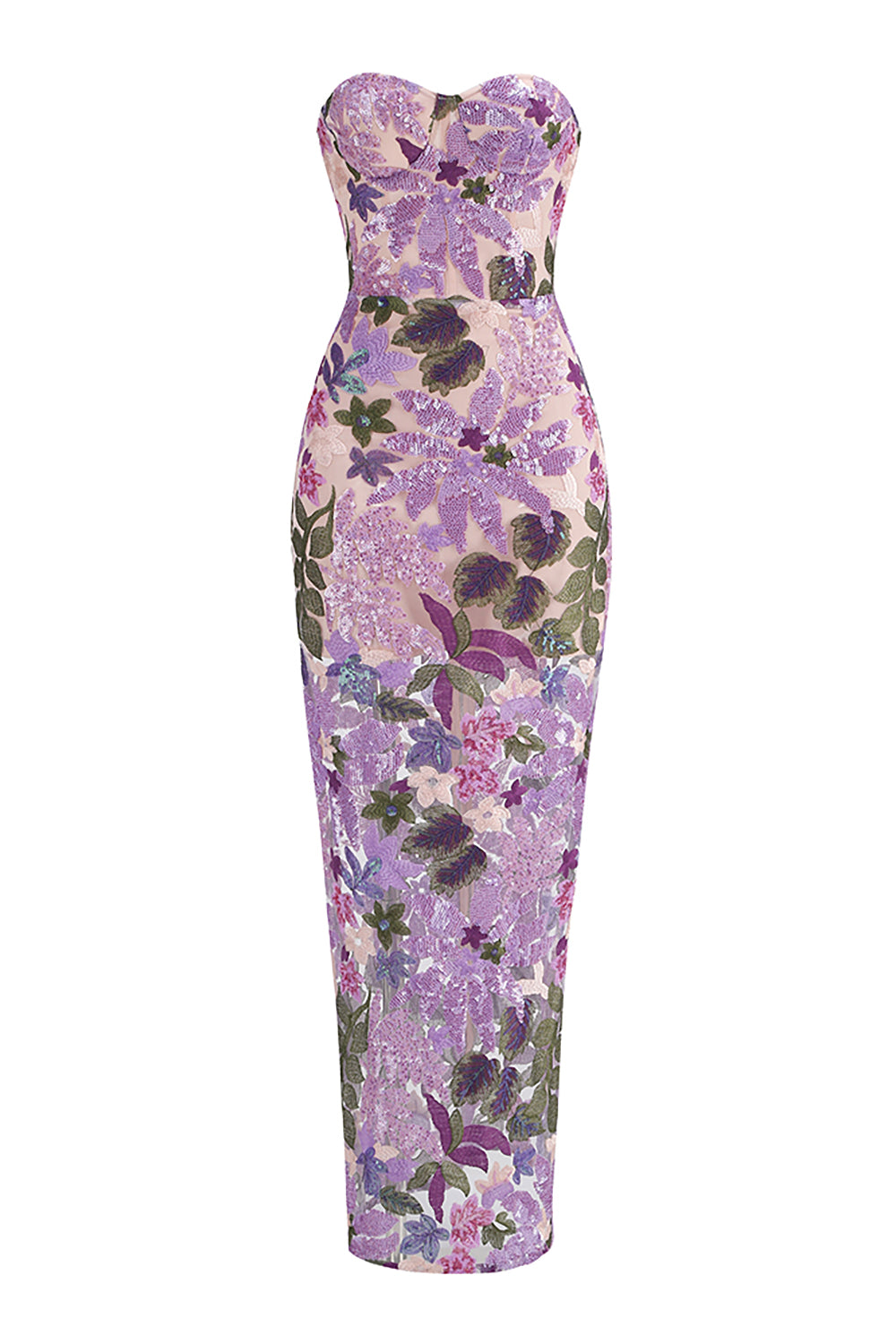 Strapless Flower Sequins Embellished Maxi Dress Purple / Small Strapless Flower Sequins Embellished Maxi Dress Purple / Small