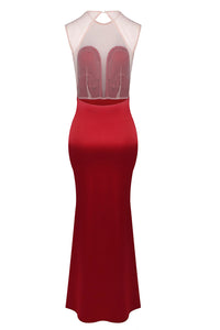 Strapless Fringe Maxi Dress with Fur Collar