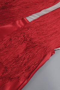 Strapless Fringe Maxi Dress with Fur Collar