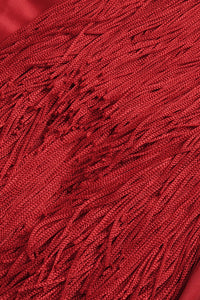 Strapless Fringe Maxi Dress with Fur Collar