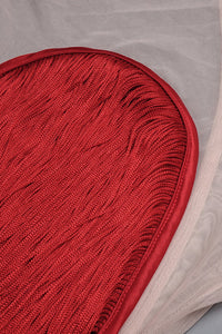 Strapless Fringe Maxi Dress with Fur Collar